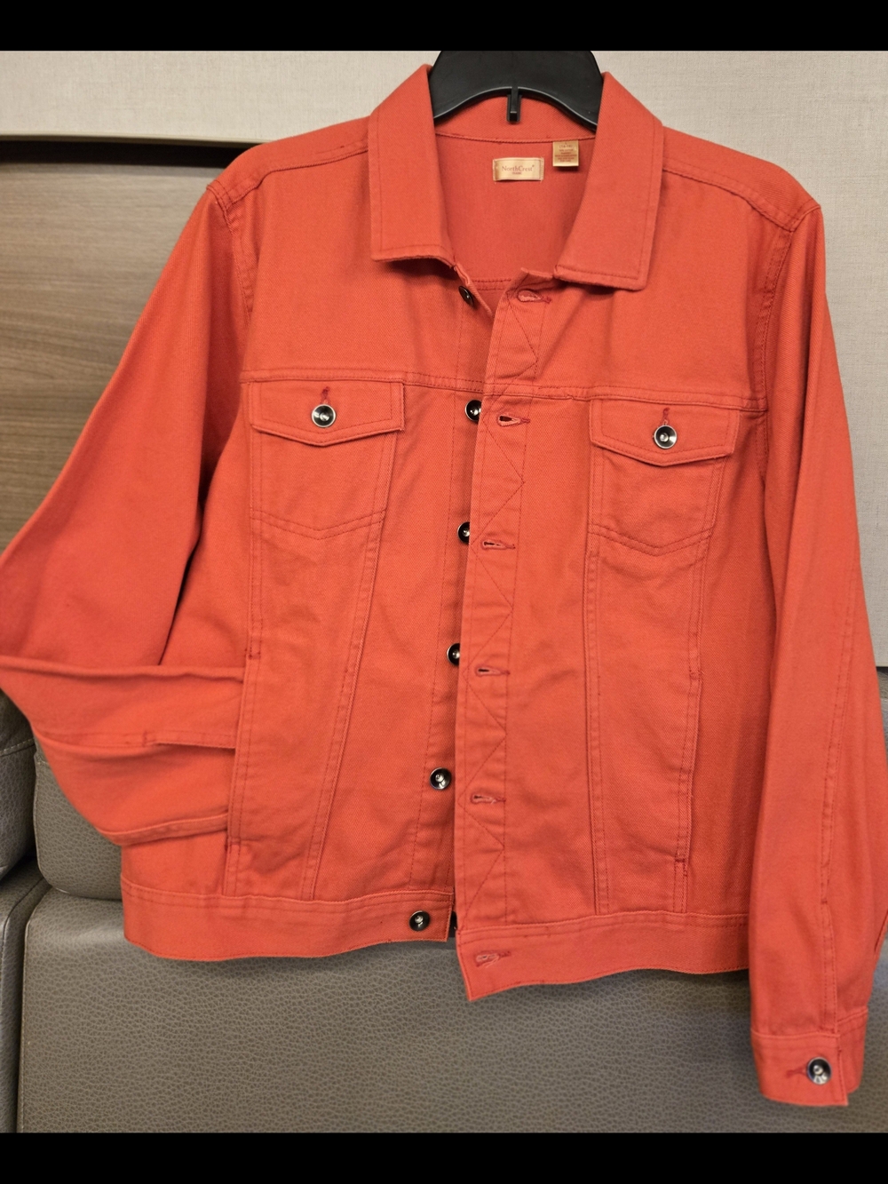 Northcrest Bright Red Button-Front Jean Jacket